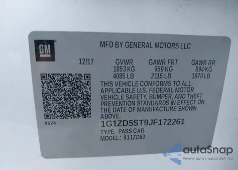 2018 Chevrolet Malibu Lt z USA, uszkodzony, nr VIN 1G1ZD5ST9JF172261